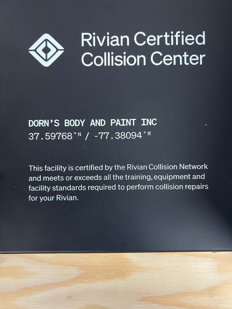 rivian certified body shop plaque rivian certified body shop plaque
